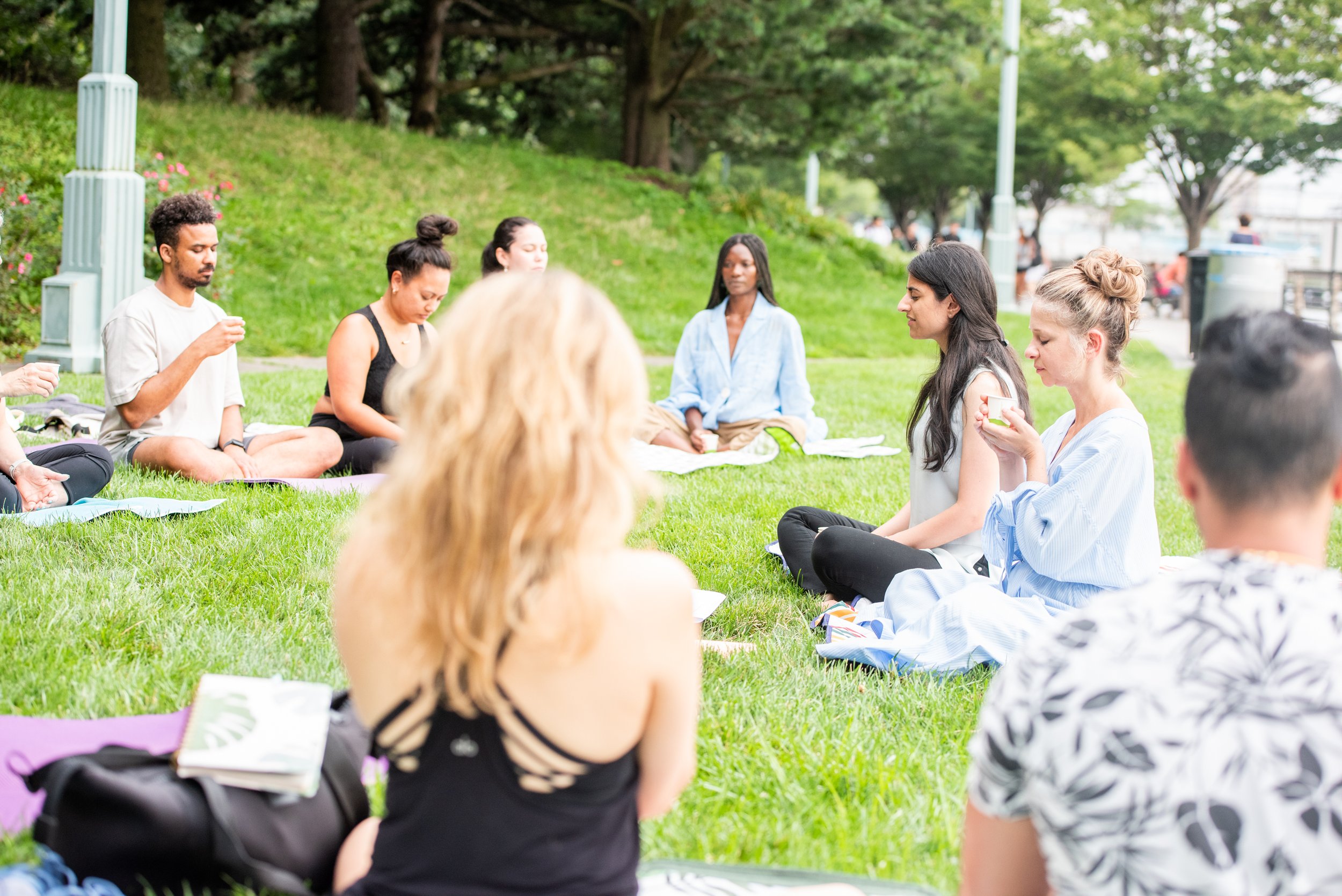 Yael leading a mindfulness meditation workshop at Hudson Pier in NYC