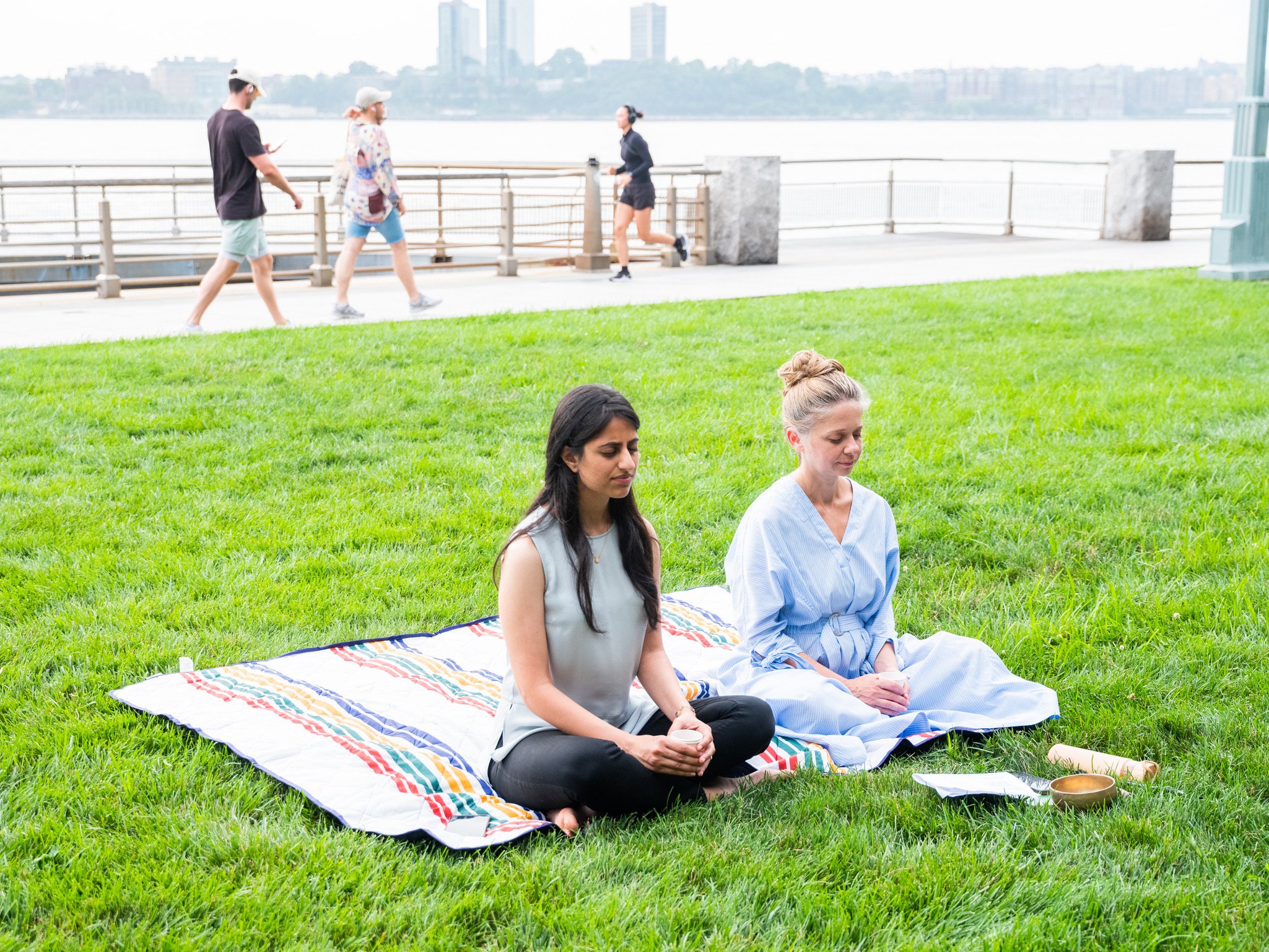 Yael sitting for meditation at her workshop at Hudson Piers